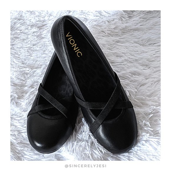 Vionic Shoes - Vionic ▪ Black Leather Dakota Ballet Wedge Flat